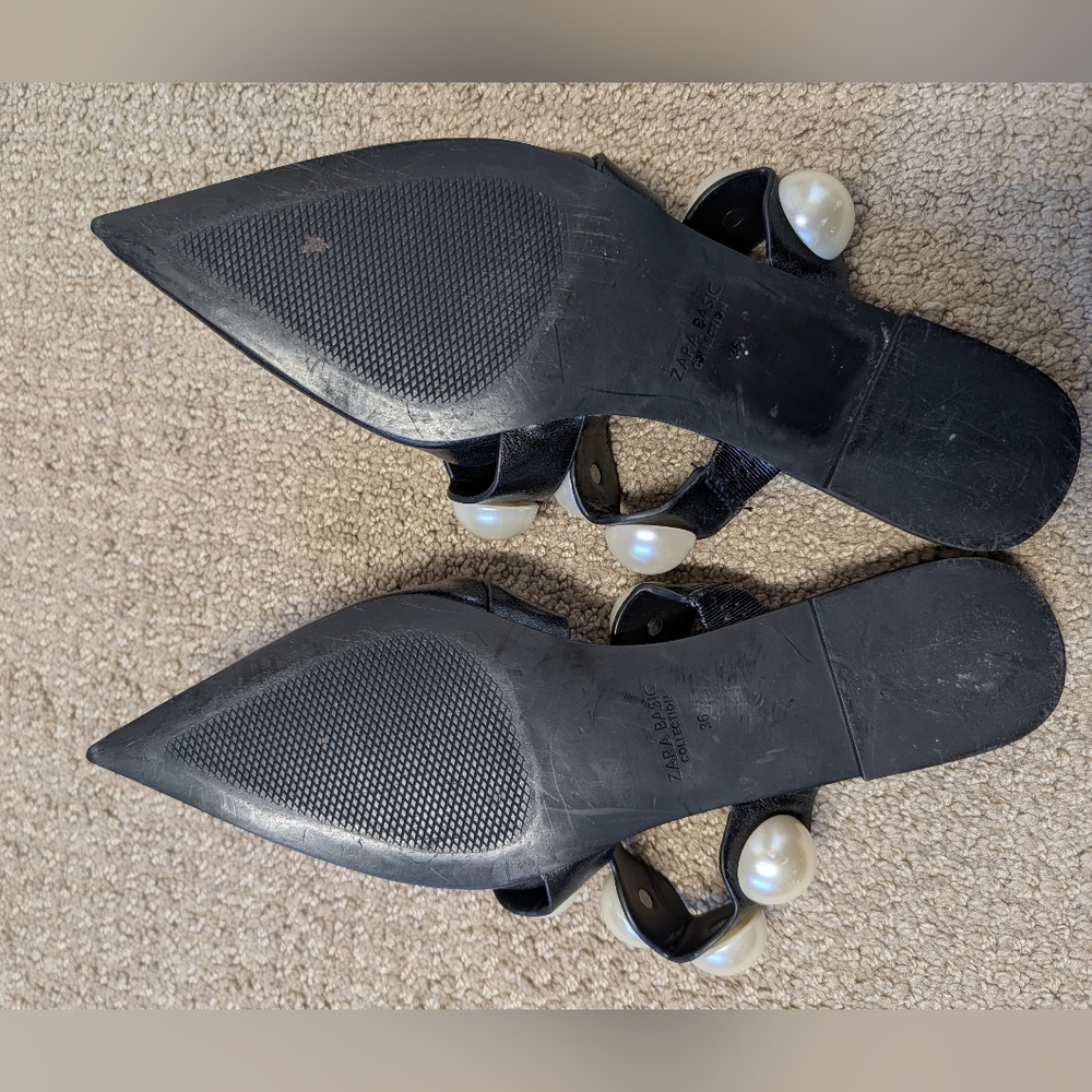 Zara Womens Pearl Strap Mules Pointed Flats Black 36 Blogger Favorite Influencer - Picture 5 of 9